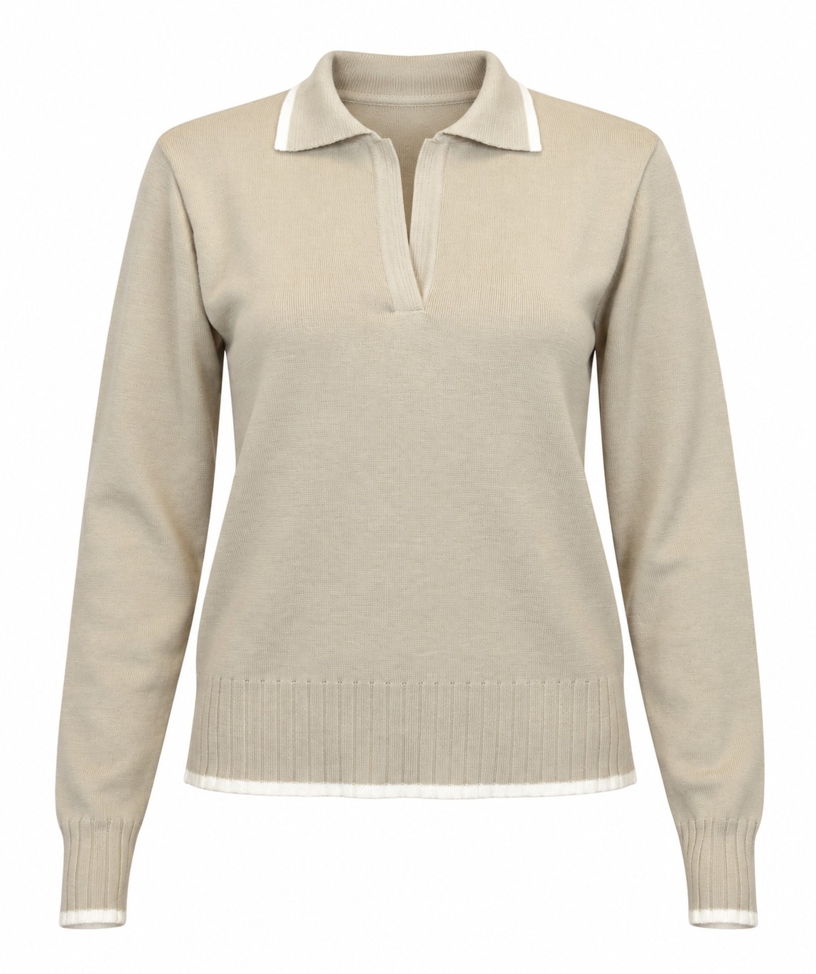 Pulover polo beige din lână 